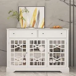 Hitow White Buffet Cabinet, Storage Sideboard With Glass Doors, Kitchen Buffet Storage Cabinet With Drawers & Adjustable Shelves, Entryway Cupboard Console Table (51.1" W X 15.7" D X 35.4" H) -Amazon Store 41y1pvvk4nL. AC