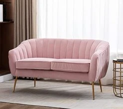 Artechworks Contemporary Tufted Velvet Tub Barrel Loveseat Sofa Chair Upholstered Couch With Golden Metal Legs Club Two-Seat Sofa For Living Reading Room Bedroom Apartment Small Space Dorm, Pink -Amazon Store 41y36WJEz3L