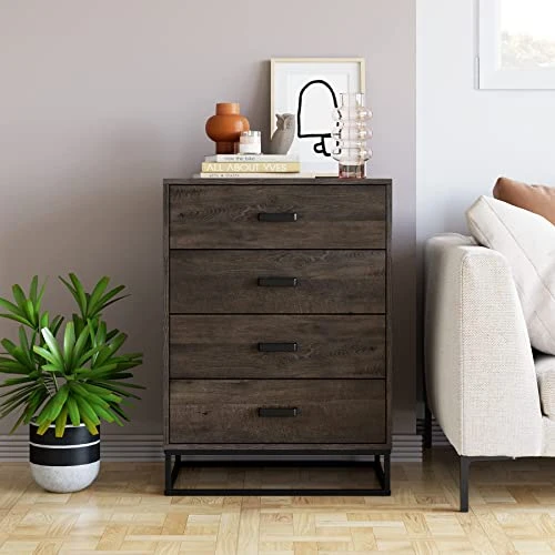 URKNO Chest Of Drawers, Wood 4 Drawer Dresser For Bedroom, Nightstand For Bedroom, Living Room, Entryway, Closet, Easy Assembly, Dark Brown 4 URKNO Chest Of Drawers, Wood 4 Drawer Dresser For Bedroom, Nightstand For Bedroom, Living Room, Entryway, Closet, Easy Assembly, Dark Brown - Image 2