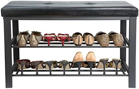 Simplify Storage Bench, Shoe Rack, Ottoman, Tufted, Padded Seating For Entryway, Bedroom, Closet & Hallway, Grey 7 Simplify Storage Bench, Shoe Rack, Ottoman, Tufted, Padded Seating For Entryway, Bedroom, Closet & Hallway, Grey - Image 5