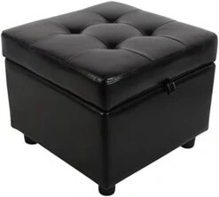 H&B Luxuries Tufted Leather Square Flip Top Storage Ottoman Cube Foot Rest (Black) -Amazon Store 41yI3Xe j9L. AC