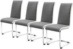 Modern Dining Chairs Set Of 2, Kitchen Chairs, Faux Leather Dining Room Chairs With High Back Soft Padded, Chrome Legs For Home Kitchen (2 Grey Chairs) -Amazon Store 41yLJsE1FqL. AC