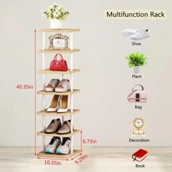 SORCEDAS Shoe Rack Organizer 7 Tier Vertical Storage Stand Narrow Shelf For Small Spaces Entryway Corner Closet Door Bedroom (White + Oak, 7 Tier-Small) -Amazon Store 41yN3Or10IL