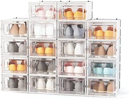 Clear Shoe Boxes Stackable,18 Pack Shoe Case Fit Up To US Size 10,Small/White 9 Clear Shoe Boxes Stackable,18 Pack Shoe Case Fit Up To US Size 10,Small/White - Image 7
