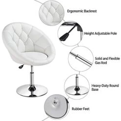 Yaheetech Round Tufted Back Chair Living Room Chair Contemporary Height Adjustable Vanity Chair 360° Swivel Accent Chair Modern Look, White -Amazon Store 41yaKuRNVrL