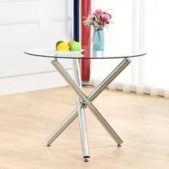 SICOTAS Glass Dining Table Round Kitchen Table With 4 Silver Chrome Legs,Modern Circle Dining Room Tables For 2 Or 4,Small Dinner Table For Kitchen,Apartment, Small Spaces,35.4D X 29.5H,Clear -Amazon Store 41ygrkT6NJL. AC