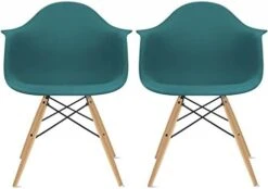 2xhome Modern Dining Side Chairs From Molded Plastic Armchair Shell With Natural Wooden Legs, White, Set Of 2 -Amazon Store 41yn7vcEh L. AC