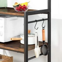 HOOBRO Bakers Rack, Microwave Stand, Kitchen Storage Shelf Rack With Hooks, Coffee Bar, 4 Shelves And Mesh Panel, Adjustable Feet, For Kitchen, Living Room, Coffee Station, Rustic Brown BF01HB01 -Amazon Store 41ynoNGpnKL