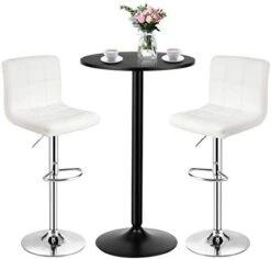 COSTWAY 3-Piece Bar Table Set, Round Cocktail Table And PU Leather Adjustable Swivel Chairs, Modern Counter Height Table Set With 2 Bar Stool For Kitchen, Office (Red) -Amazon Store 41yo6pMhO6L. AC