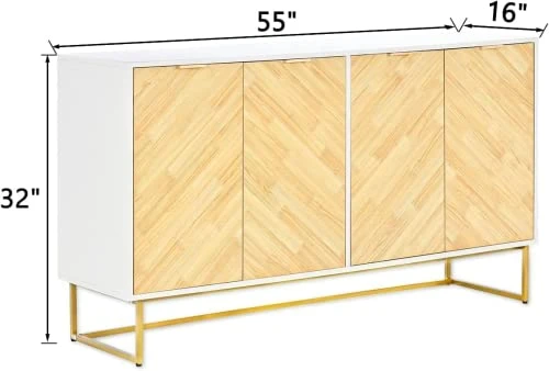Modern Sideboard Buffet Cabinet, 55’’ Kitchen Buffet Storage Cabinet With Doors, White Sideboards And Buffets With Storage, Sideboards Storage Cabinet With Gold Metal Legs, Credenzas For Living Room 4 Modern Sideboard Buffet Cabinet, 55’’ Kitchen Buffet Storage Cabinet With Doors, White Sideboards And Buffets With Storage, Sideboards Storage Cabinet With Gold Metal Legs, Credenzas For Living Room - Image 2