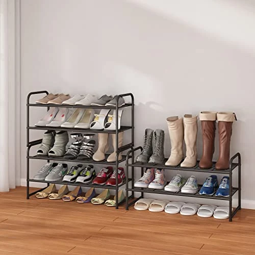 Simple Trending 2-Pack 2-Tier Stackable Shoe Rack, Metal Shoe Shelf Storage Organizer, Black 4 Simple Trending 2-Pack 2-Tier Stackable Shoe Rack, Metal Shoe Shelf Storage Organizer, Black - Image 2