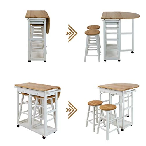 Casual Home Drop Leaf Breakfast Cart With 2 Stools-White, 32"D X 29.75"W X 33"H 6 Casual Home Drop Leaf Breakfast Cart With 2 Stools-White, 32"D X 29.75"W X 33"H - Image 4