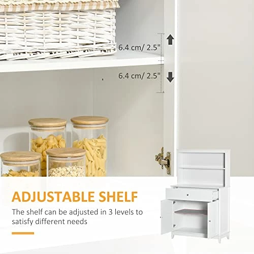 HOMCOM Modern 58" Kitchen Buffet With Hutch, Microwave Cabinet With Drawer And Storage Cupboard, White 7 HOMCOM Modern 58" Kitchen Buffet With Hutch, Microwave Cabinet With Drawer And Storage Cupboard, White - Image 5