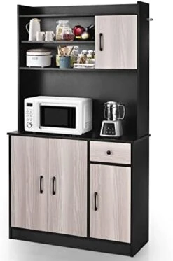 COSTWAY Freestanding Buffet With Hutch, Kitchen Pantry Storage Cabinet With 5-Position Adjustable Shelves, Kitchen Buffet Cabinet With Open Shelves, Doors And Drawer For Home (White) -Amazon Store 41z8mDT1 OL. AC