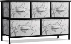 Sorbus Dresser With 5 Drawers - Storage Chest Organizer Unit With Steel Frame, Wood Top, Easy Pull Fabric Bins - Long Wide TV Stand For Bedroom Furniture, Hallway, Closet & Office Organization -Amazon Store 41zBrvDkgVL