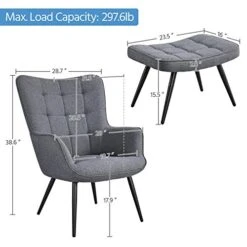 Topeakmart Accent Chair With Ottoman Set Upholstered Living Room Chair Fabric Arm Chair With Foot Rest Sofa Chair And Ottoman Set For Living Room Bedroom Office Grey -Amazon Store 41zIScEQilL