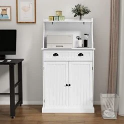 ARTPOWER 54" Kitchen Microwave Cabinet/Stand With Storage And Drawers, Coffee Bar Cabinet With Hutch & Adjustable Shelves For Kitchen, Dining Room, Living Room, Hallway In White -Amazon Store 41zIZ2QKUGL