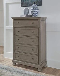 Signature Design By Ashley Lettner Traditional 5 Drawer Chest With Dovetail Construction, Light Gray
