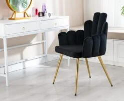 EALSON Velvet Dining Chairs Set Of 2 Comfy Upholstered Accent Arm Chairs With Mid Back Modern Finger Shape Vanity Chair With Gold Metal Legs For Living Room/Dining Room/Bedroom, Black -Amazon Store 41zLYOxkz6L