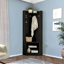 Vlinlvo 3-in-1 Entryway Corner Hall Tree With Storage Shelves /Black Corner Shelf/ With Hooks / Coat Stand -Amazon Store 41zMW9WCyCL