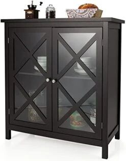 LOKO Buffet Cabinet, Kitchen Storage Cabinet With Tempered Glass Doors & Adjustable Shelves, Sideboard Cabinet Liquor Cabinet For Kitchen, Living Room, 35.5 X 15.5 X 38 Inches (Brown) -Amazon Store 41zOr7IqxkL. AC