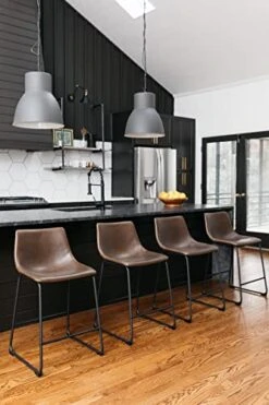 Signature Design By Ashley Centiar 24" Counter Height Modern Bucket Barstool Set Of 2,Faux Leather, Brown -Amazon Store 41zP7vzasmL