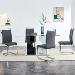 Pvillez Contemporary Glass Dining Table For 6, 63" Tempered Glass Top Dining Table W/High Gloss Wood Frame, Stainless Steel Pedestal Base, Rectangular Glass Dinner Kitchen Table For Dining Room Black -Amazon Store 41zRInqaUxL. AC