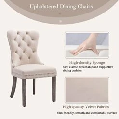 KCC Velvet Dining Chairs Set Of 2, Upholstered High-end Tufted Dining Room Chair With Nailhead Back Ring Pull Trim Solid Wood Legs, Contemporary Nikki Collection Modern Style For Kitchen, Beige -Amazon Store 41zViY8OgOL