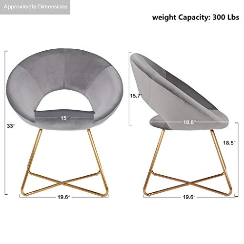 Duhome Modern Accent Velvet Chairs Dining Chairs Single Sofa Comfy Upholstered Arm Chair Living Room Furniture Mid-Century Leisure Lounge Chairs With Golden Metal Frame Legs Set Of 2 Grey 5 Duhome Modern Accent Velvet Chairs Dining Chairs Single Sofa Comfy Upholstered Arm Chair Living Room Furniture Mid-Century Leisure Lounge Chairs With Golden Metal Frame Legs Set Of 2 Grey - Image 3