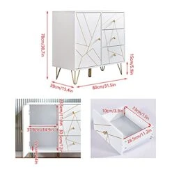 White Kitchen Storage Cabinet, 1 Door 3-Drawer Dining Buffet Server Cabinet, Living Room Sideboard Organizer, Modern Console Table Cupboard With Golden Groove Door -Amazon Store 41zaYpzBQSL