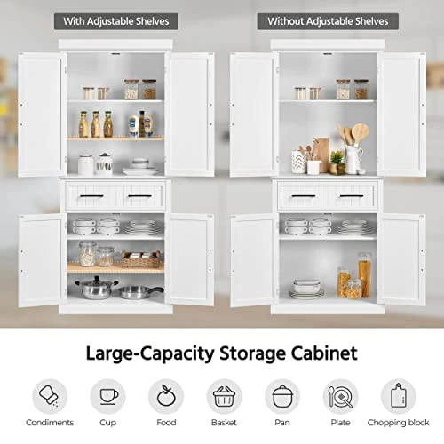 Yaheetech Kitchen Pantry Storage Cabinet With Doors And Adjustable Shelves, Freestanding Pantry Cabinets With Drawer, Modern Farmhouse Pantry Cupboard For Kitchen, Dinning Room, Living Room, White 6 Yaheetech Kitchen Pantry Storage Cabinet With Doors And Adjustable Shelves, Freestanding Pantry Cabinets With Drawer, Modern Farmhouse Pantry Cupboard For Kitchen, Dinning Room, Living Room, White - Image 4
