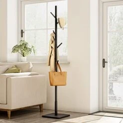 JOISCOPE Wooden Coat Rack Stand,Sturdy And Adjustable Coat Tree,Coat Rack Freestanding With 3 Height Options,8 Hooks,square Base And Easy To Assemble Standing Coat Hanger For Clothes,bags(Black) -Amazon Store 41zg8YcSbSL