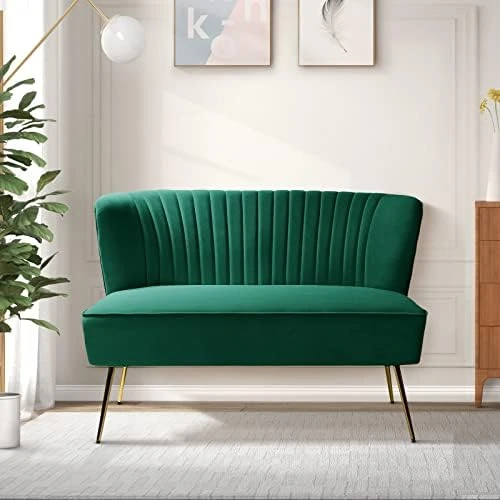 HULALA HOME Velvet Loveseat Sofa With Gold Legs, Mid-Century Modern Upholstered Love Seat Couch, Tufted Small 2-Seat Sofa Armless For Living Room, Bedroom, Apartment Small Spaces, Ivory 9 HULALA HOME Velvet Loveseat Sofa With Gold Legs, Mid-Century Modern Upholstered Love Seat Couch, Tufted Small 2-Seat Sofa Armless For Living Room, Bedroom, Apartment Small Spaces, Ivory - Image 7