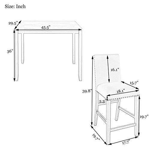 Merax 5-Piece Wooden Dining Set, Faux Marble Top Counter Height Dining Room Table And 4 PU Leather-Upholstered Dining Chairs With Footrest, Beige 6 Merax 5-Piece Wooden Dining Set, Faux Marble Top Counter Height Dining Room Table And 4 PU Leather-Upholstered Dining Chairs With Footrest, Beige - Image 4