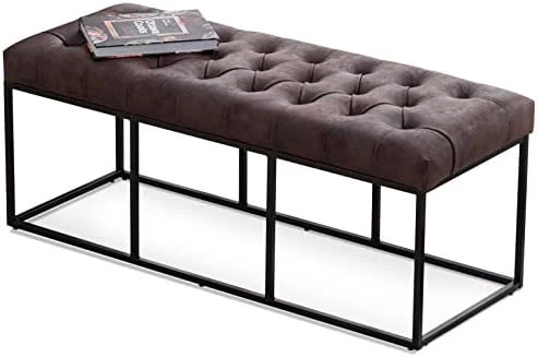 Bonzy Home Upholstered Ottoman Bench Button Tufted Faux Leather Metal Frame Dining Table Bench For Living Room Hallway Bedroom,22 X 16 X 17 Inch,Light Brown 10 Bonzy Home Upholstered Ottoman Bench Button Tufted Faux Leather Metal Frame Dining Table Bench For Living Room Hallway Bedroom,22 X 16 X 17 Inch,Light Brown - Image 8
