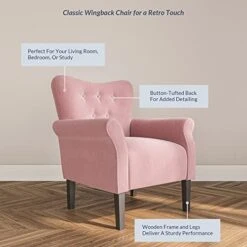 BELLEZE Modern Accent Chair Armchair For Living Room Or Bedroom With Wooden Legs, High Back Rest, Padded Armrest, And Comfortable Cushioned Seat - Allston (Pink) -Amazon Store 41zyMT46yOL