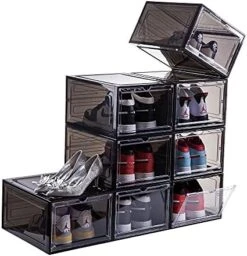 Attelite Large Clear Shoe Box Plastic Stackable, Shoe Containers Shoe Storage Organizer Box With Magnetic Door, Side Open Shoe Box For Display Sneakers, Easy Assembly,6 Pack -Amazon Store 51 5oD8Ax1S. AC