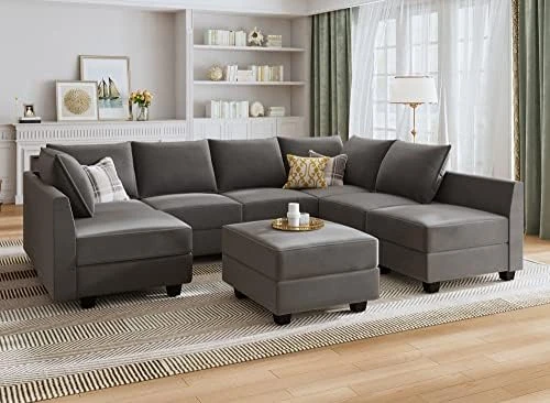 HONBAY Modular Sectional Sofa Set Oversized U Shaped Couch With Storage Ottoman Convertible Sleeper Sectional Sofa Velvet Modular Couch With Wide Chaise, Black 15 HONBAY Modular Sectional Sofa Set Oversized U Shaped Couch With Storage Ottoman Convertible Sleeper Sectional Sofa Velvet Modular Couch With Wide Chaise, Black - Image 13