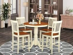 East West Furniture EDVN5-WHI-C 5 Piece Counter Height Dining Table Set Includes A Round Kitchen Table With Pedestal And 4 Linen Fabric Upholstered Dining Chairs, 30x30 Inch, Buttermilk & Cherry 29 East West Furniture EDVN5-WHI-C 5 Piece Counter Height Dining Table Set Includes A Round Kitchen Table With Pedestal And 4 Linen Fabric Upholstered Dining Chairs, 30x30 Inch, Buttermilk & Cherry -Amazon Store 51 L2idytXL. AC