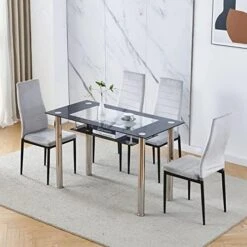 Ansley&HosHo Small Kitchen Table And Chairs Set For 2, 3-Piece Modern Glass Dining Room Table Set, Black Square Kitchen Table And 2 Black Leather Chairs For Home, Living Room, Dinette, Restaurant -Amazon Store 51 RI5zbivL. AC 1