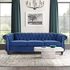MIYZEAL Modern 3 Seater Couch Velvet, Upholstered Sofa With Tufted Back, Roll Arm Classic Chesterfield Settee Couches For Living Room, Office (Dark Gray) -Amazon Store 51 XA8MMAWL. AC 1
