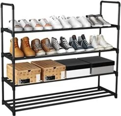 HOMEFORT 4-Tier Shoe Rack, Metal Shoe Tower,20 Pairs Shoe Storage Shelf, Entryway Stackable Shoes Organizer With 4 Tiers Metal Shelves, For Closet, Hallway, Entryway, Black 10 HOMEFORT 4-Tier Shoe Rack, Metal Shoe Tower,20 Pairs Shoe Storage Shelf, Entryway Stackable Shoes Organizer With 4 Tiers Metal Shelves, For Closet, Hallway, Entryway, Black -Amazon Store 51 ZeNDNqL. AC