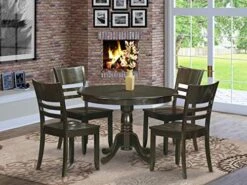 East West Furniture HLLY5-CAP-LC 5 Piece Kitchen Table Set For 4 Includes A Round Dining Room Table With Pedestal And 4 Faux Leather Upholstered Dining Chairs, 42x42 Inch, Cappuccino 17 East West Furniture HLLY5-CAP-LC 5 Piece Kitchen Table Set For 4 Includes A Round Dining Room Table With Pedestal And 4 Faux Leather Upholstered Dining Chairs, 42x42 Inch, Cappuccino -Amazon Store 51 ZjercivL. AC