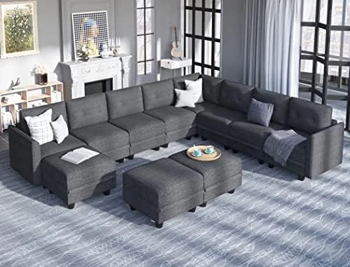 LLappuil Modular Sofa Sectioanl Couch With Storage, Convertible 6 Seater L Shaped Modular Chaise Sofa With Ottoman, Denim Blue 15 LLappuil Modular Sofa Sectioanl Couch With Storage, Convertible 6 Seater L Shaped Modular Chaise Sofa With Ottoman, Denim Blue - Image 13