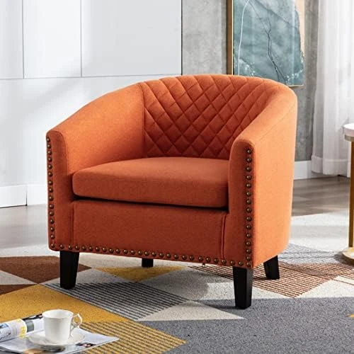 SSLine Modern White Leather Upholstered Accent Arm Chair Soft Barrel Club Chairs For Living Room Comfy Single Sofa Office Guest Chatting Chair With Solid Wood Legs And Nailhead For Bedroom (White) 10 SSLine Modern White Leather Upholstered Accent Arm Chair Soft Barrel Club Chairs For Living Room Comfy Single Sofa Office Guest Chatting Chair With Solid Wood Legs And Nailhead For Bedroom (White) - Image 8