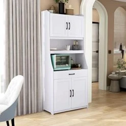 LUMISOL 71” Pantry Cabinet Freestanding Buffet Cabinet With Hutch Tall Kitchen Sideboard Buffet Cupboard With 4 Doors And Drawer (White) -Amazon Store 51 j3dMe7yL. AC