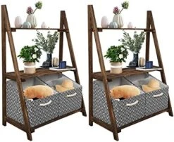 Babion White Ladder Shelf, 3 Tier Ladder Bookshelf With 2 Baskets，Wood Rustic Ladder Bookshelf, Freestanding Storage Organizer Rack, Indoor Plant Stand, Ladder Shelves For Home, 2PCS,White -Amazon Store 51 mIa6W jL. AC 1