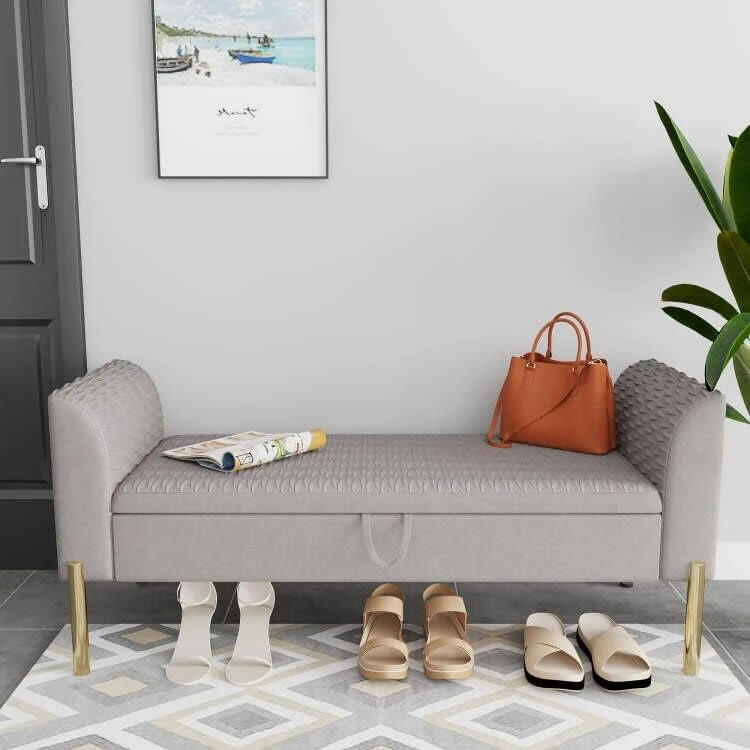 ALISH Storage Bench,Upholstered Storage Ottoman Bench,Modern Bed Bench Entryway Bench With Gold Legs For Bedroom Living Room Blue 9 ALISH Storage Bench,Upholstered Storage Ottoman Bench,Modern Bed Bench Entryway Bench With Gold Legs For Bedroom Living Room Blue - Image 7
