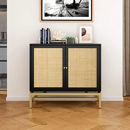 ZeHuoGe Natural Rattan Sideboard Buffet Storage Accent Cabinet With 2 Magnetic Door, Sideboard Buffet Cupboard Accent Cabinet, Built-in Adjustable Shelf Iron Bracket US Delivery (High Leg Rattan) 14 ZeHuoGe Natural Rattan Sideboard Buffet Storage Accent Cabinet With 2 Magnetic Door, Sideboard Buffet Cupboard Accent Cabinet, Built-in Adjustable Shelf Iron Bracket US Delivery (High Leg Rattan) - Image 12