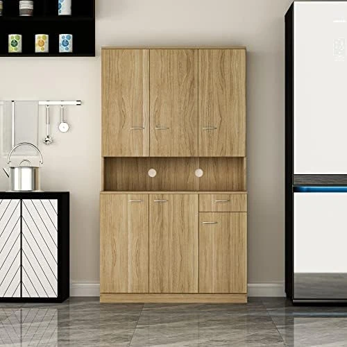 WERSMT Kitchen Pantry Storage Cabinet With 6 Door 1 Drawer 1 Display Space, Multifunctional Buffet Storage Coffee Bar For Kitchen, Living Room, 39.37"x15.35"x70.86",White 11 WERSMT Kitchen Pantry Storage Cabinet With 6 Door 1 Drawer 1 Display Space, Multifunctional Buffet Storage Coffee Bar For Kitchen, Living Room, 39.37"x15.35"x70.86",White - Image 9